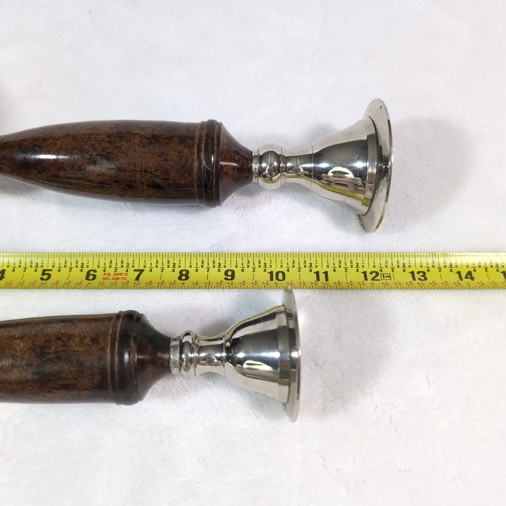 Vintage Candlestick Holders Silver Lacquered Wood~ Metal Set of 2~ India 70s MCM